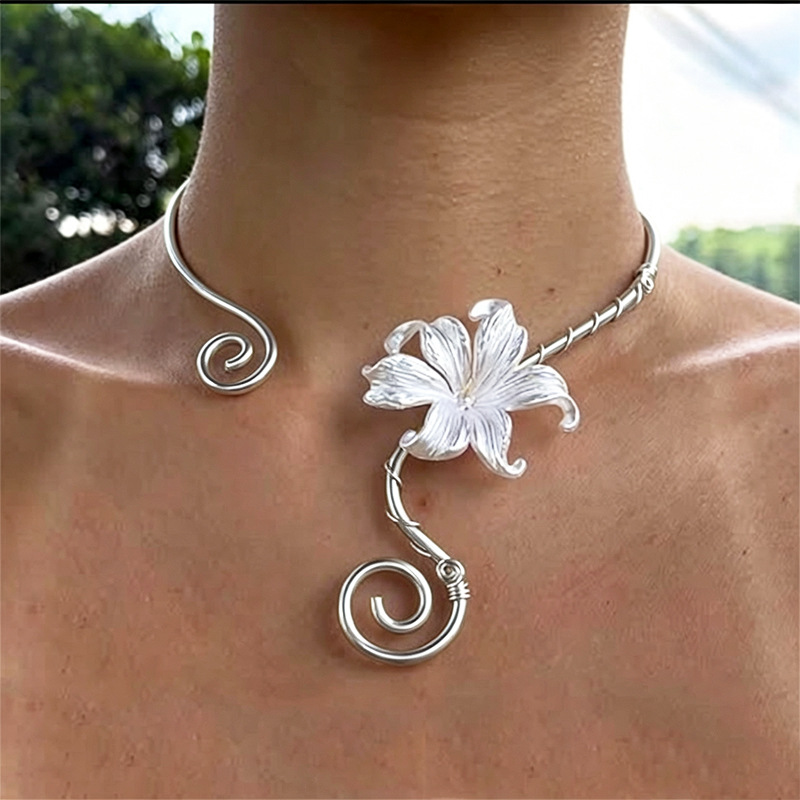 New European and American style iridescent iris flower jewelry choker with spiral adjustable cord, available on Amazon. - Image 8