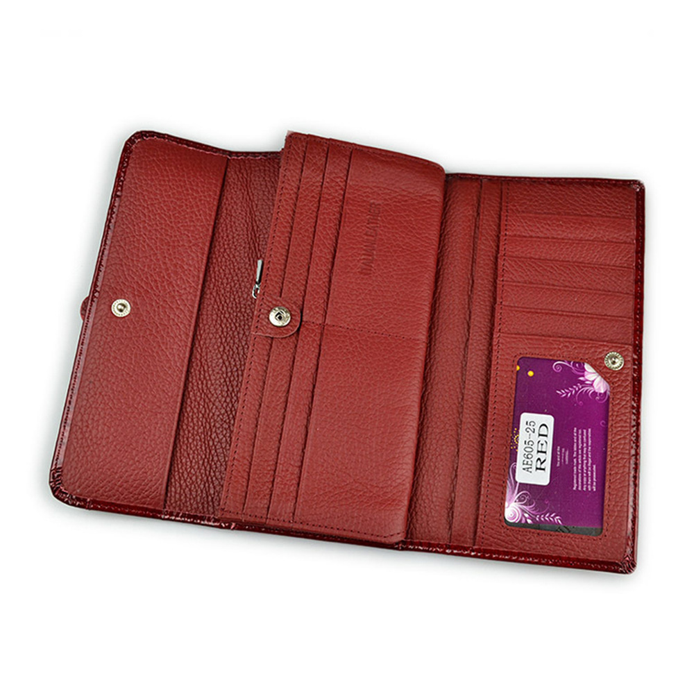 Women's genuine leather wallet snap button patent leather crocodile pattern multi-card slot wallet mobile phone bag clutch coin purse European and American - Image 4