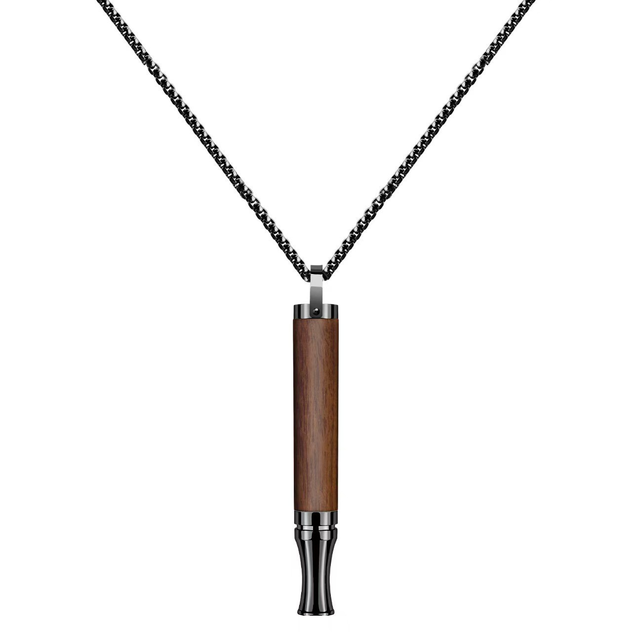 Cross-border solid wood whistle necklace for quitting smoking, meditation mindfulness whistle, titanium steel necklace for regulating breathing and relieving stress. - Image 5