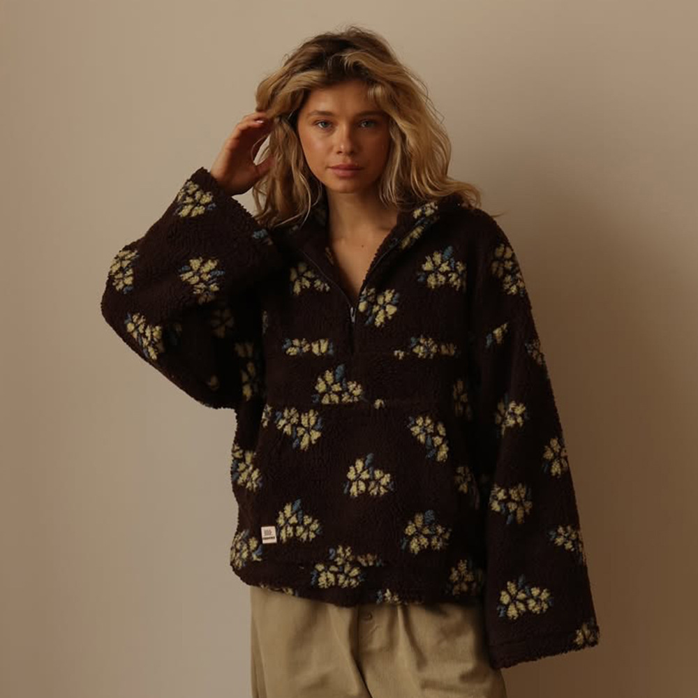 European and American cross-border women's clothing 2025 autumn new fashion faux lamb wool print loose zip-up sweatshirt long sleeve top - Image 9