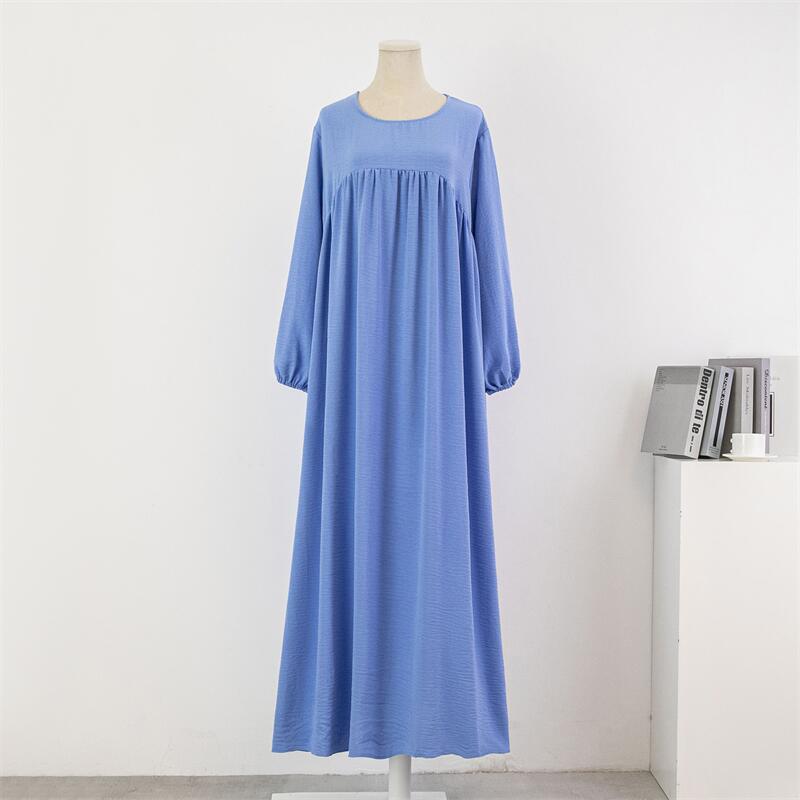 Cross-border foreign trade loose large size long-sleeved solid color pullover robe dress spring and autumn Korean version fat girl over-the-knee long skirt dress - Image 5
