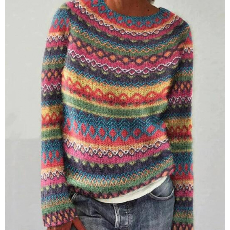 Amazon European and American new sweater women wish hot sale round neck color matching loose fashion pullover sweater - Image 11