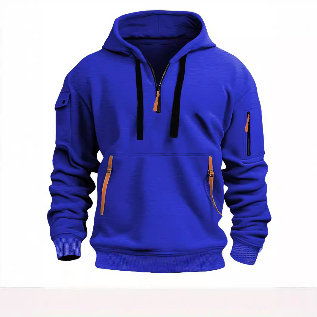 2024 new cross-border autumn and winter men's sweatshirt hooded zipper multi-pocket pullover men's sports casual jacket - Image 5