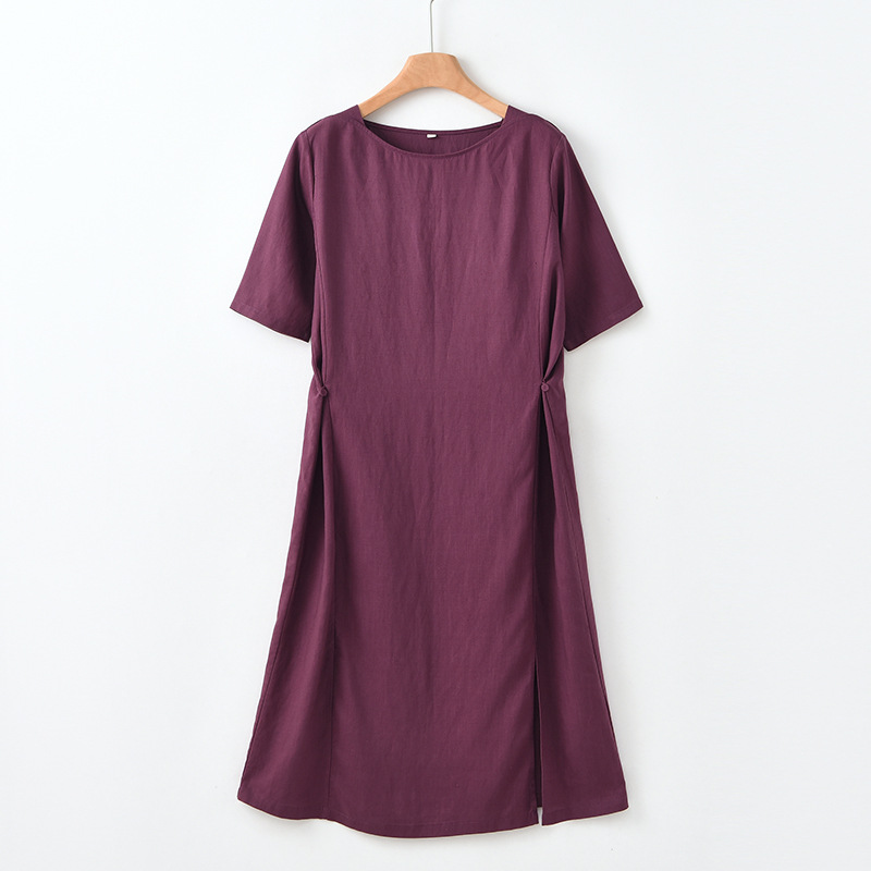 Linen A-Line Dress with Short Sleeves - Image 7