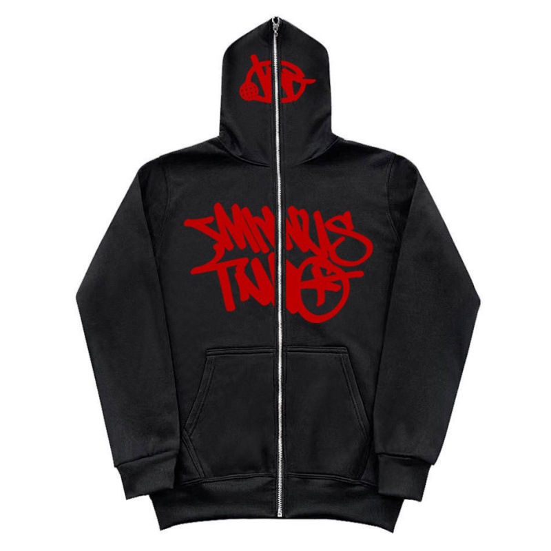 Y2K Unisex Fleece Hooded Sweatshirt Full Zip Plus Size Streetwear Stussy Tour Jacket - Image 14