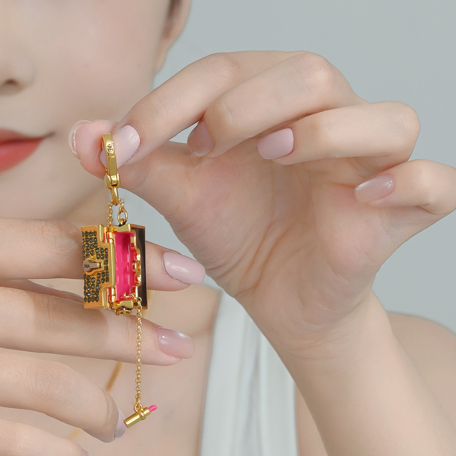 High-end enamel-glazed cross-border, diamond-encrusted black handbag with lipstick pendant necklace, exquisite charm. - Image 3