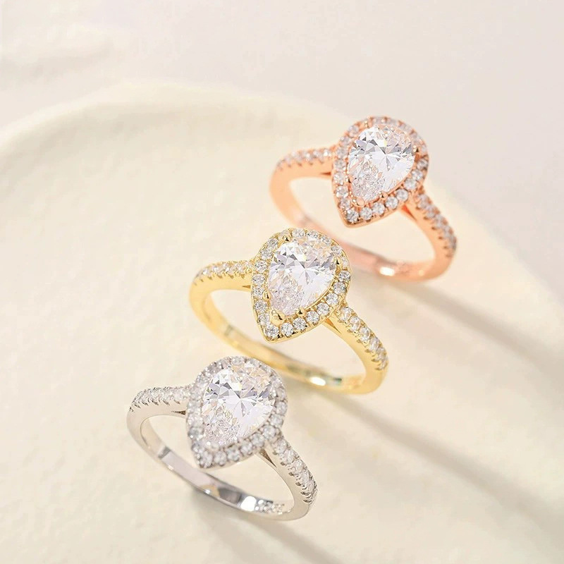 Factory direct wholesale of European and American S925 stainless steel rings with 6x9 teardrop-shaped zircon stones, pear-shaped sets, and simulated diamond rings. - Image 2