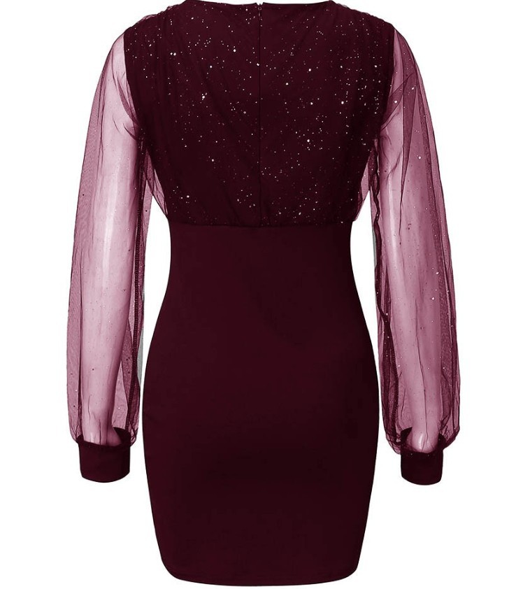 2022 European and American mesh V-neck sequined dress slim sexy dress ready for sale 0.22g - Image 10