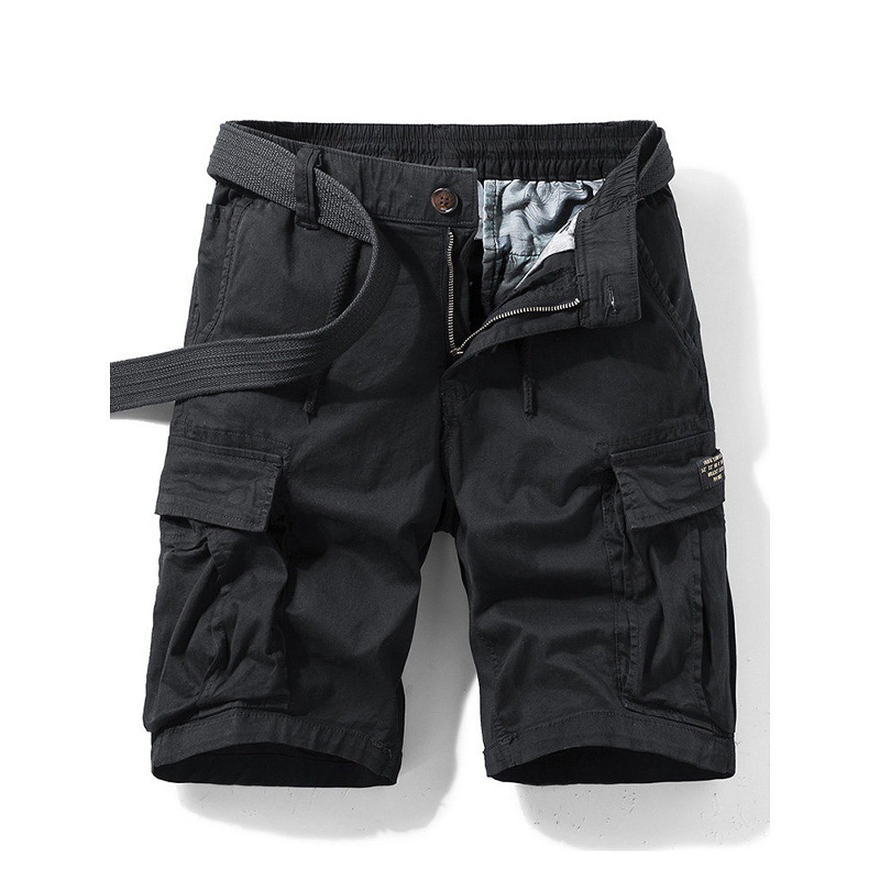 Men's high-end pure cotton work shorts, summer loose fit, multi-pocket elastic waist with drawstring belt, versatile casual five-point pants - Image 4