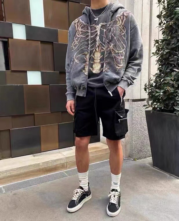 2022 European and American High Street Hip Hop Retro Skeleton Destroyed Printed Cardigan Jacket Couple Style Plus Velvet Loose Hoodie - Image 5