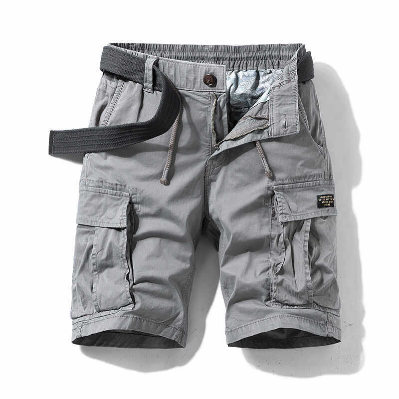 Men's high-end pure cotton work shorts, summer loose fit, multi-pocket elastic waist with drawstring belt, versatile casual five-point pants - Image 9