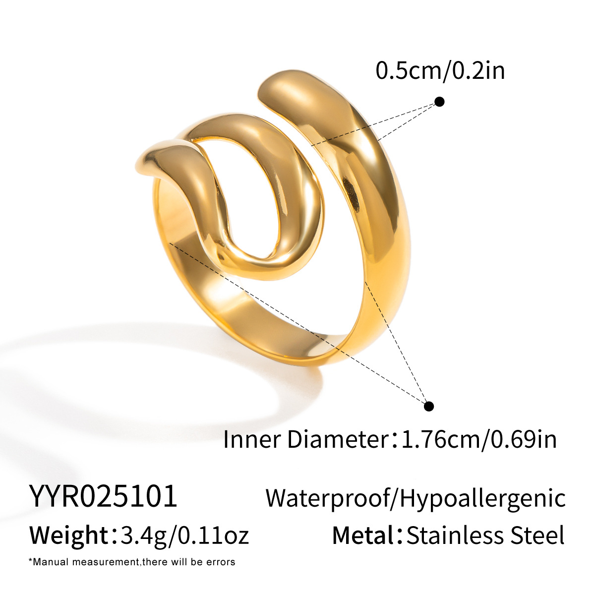 Xia Ling Cross-Border Fashion Open Ring, Stainless Steel Vacuum Plated 18K Gold, European and American Simple Fashion Jewelry - Image 3