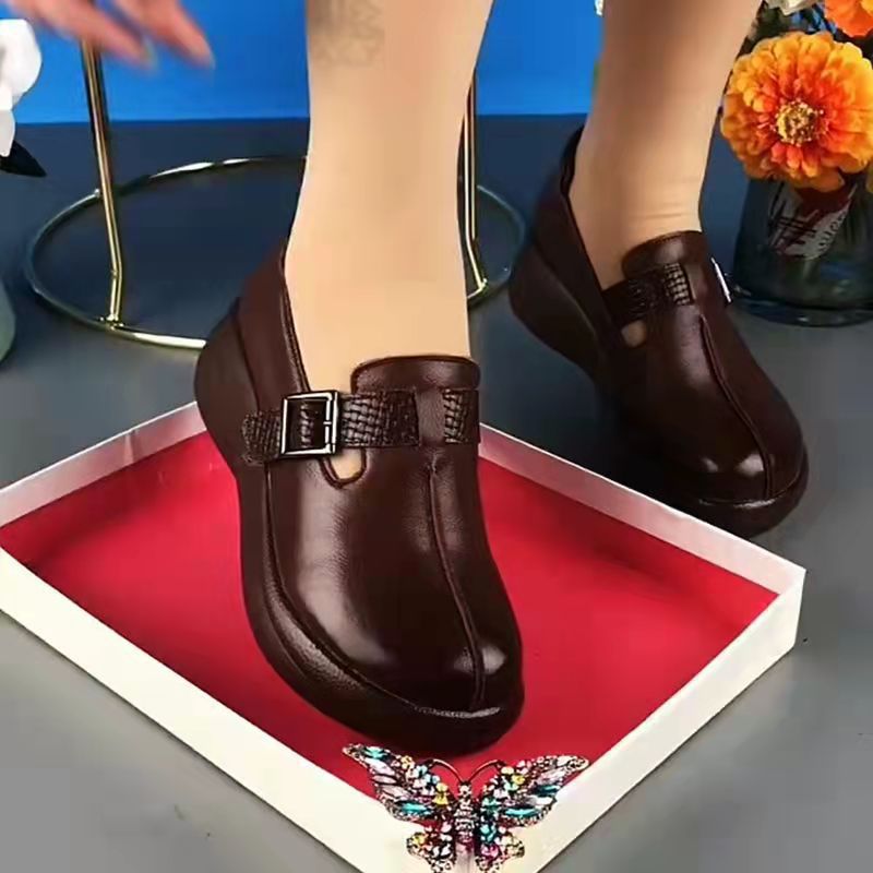 Platform shoes for women thick sole soft leather handmade buckle single shoes retro round toe comfortable soft sole 2022 spring women's shoes - Image 4