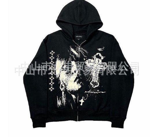 2022 new cross-border European and American INS autumn and winter spider web print street fashion full zipper pullover hooded sweatshirt - Image 4