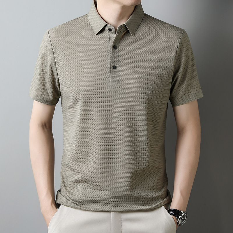 Summer men's short-sleeved t-shirt middle-aged and young casual lapel POLO shirt 2023 new quality seamless men's tops - Image 4