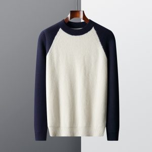 Autumn and winter new wool sweater men's color matching round neck Yuanbao needle thickened youth fashion casual knitted wool bottom