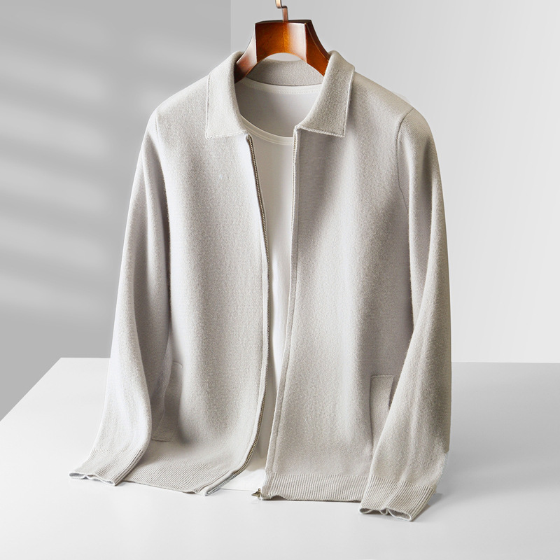 Autumn and winter new Australian wool cardigan men's loose outer wear lapel thickened large size knitted zipper cardigan wholesale - Image 6