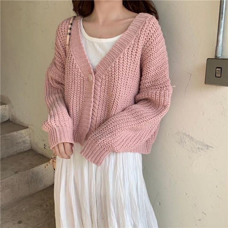2026 New Sweet and Cute School Style Girls' Top, Loose Fit, Short Sleeve, Single Button Knit Cardigan - Image 9