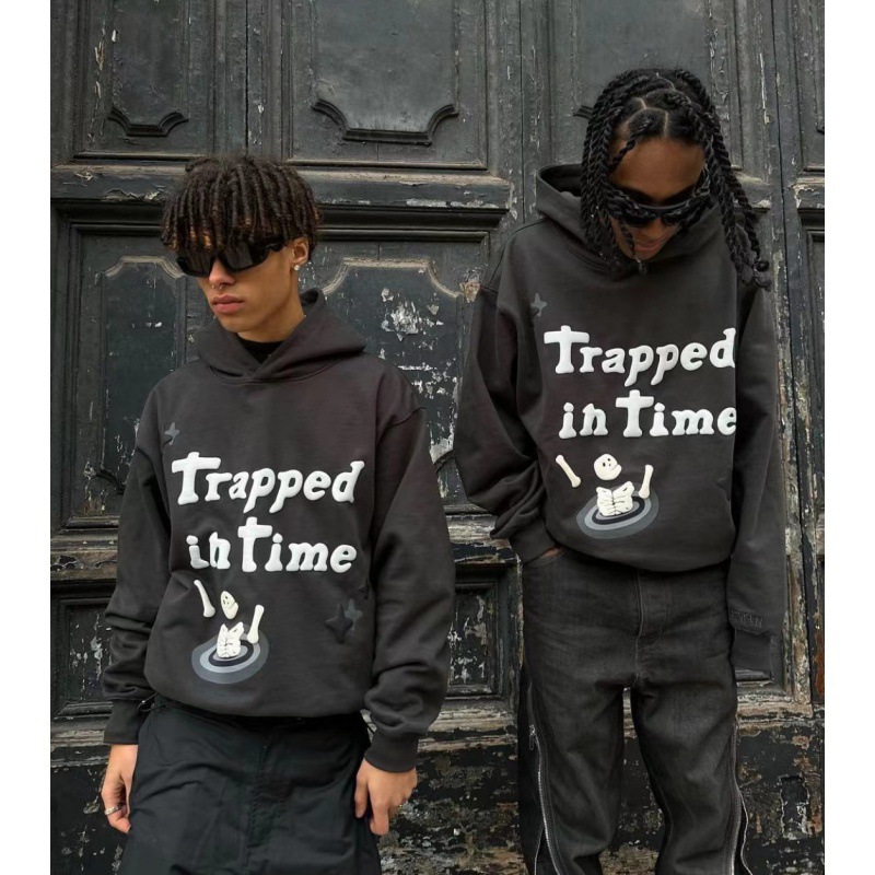 European and American high street Travis hip-hop street time swirl foam graffiti letters hoodie sweater cotton jacket - Image 3