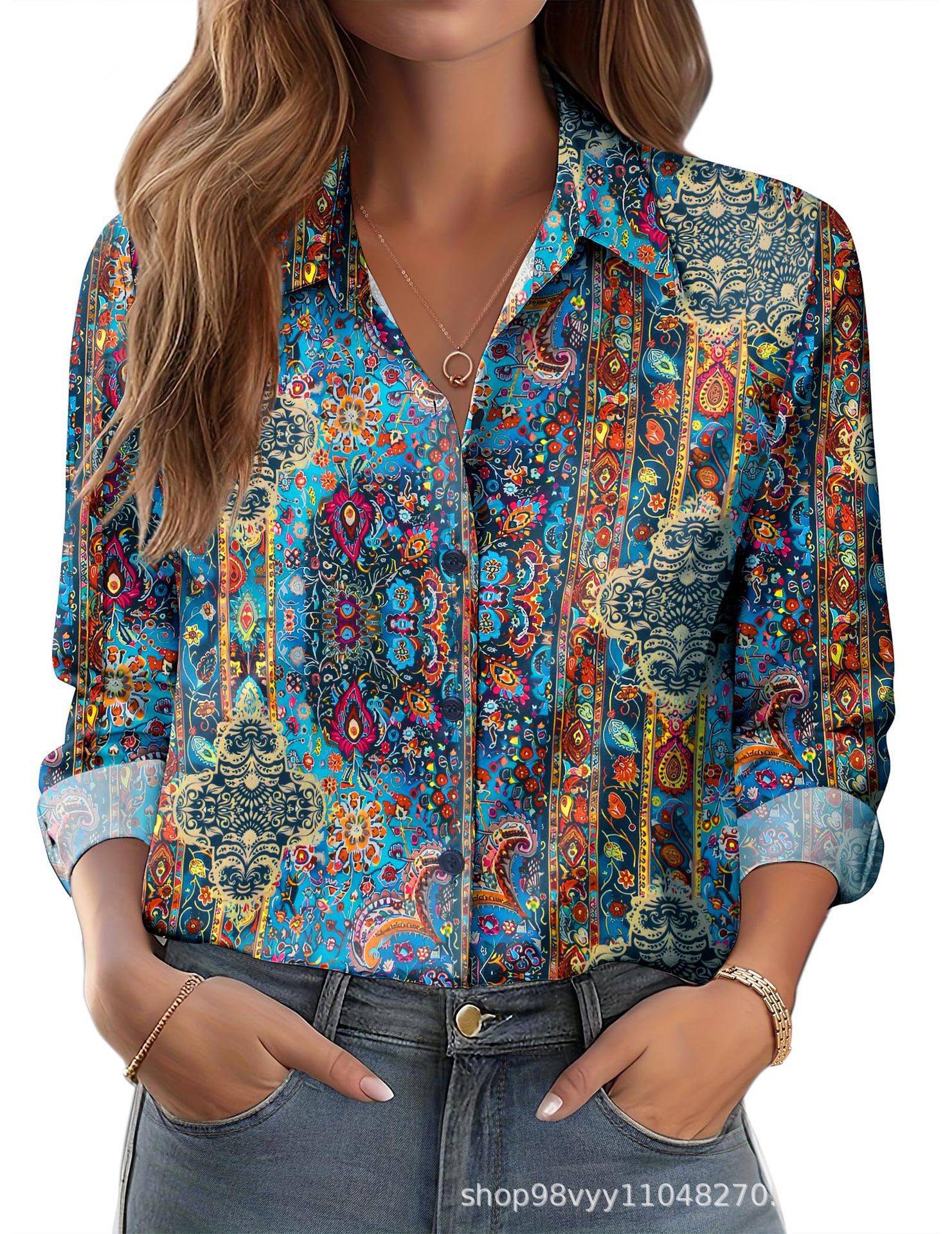 Women's 3D Printed Floral Loose-fitting Shirt, European and American Style, for Cross-border E-commerce AliExpress Independent Website - Image 35