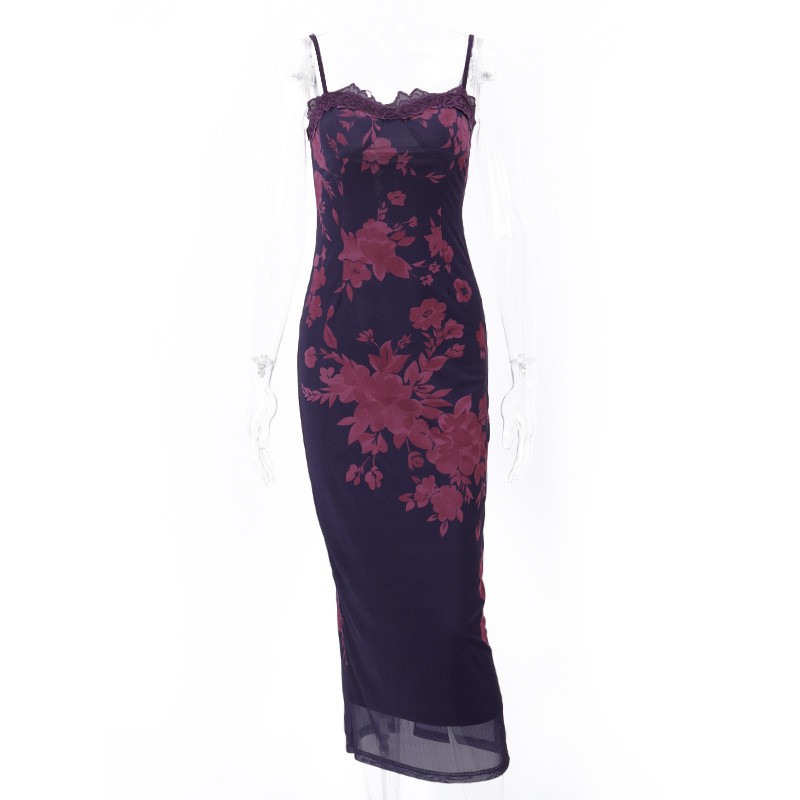 AliExpress 2026 Summer New Arrival: Sexy Backless Lace-Trimmed Retro Print Slit Dress (Ins Style) - Image 6