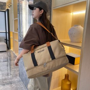 New cross-border fitness bag with dry and wet separation, large capacity, independent shoe compartment, suitable for business trips and gyms, can be wrapped with a trolley travel bag.