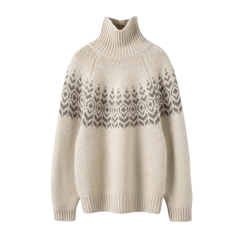 New autumn/winter style, thickened 100% wool women's turtleneck jacquard color-blocked chic sweater, relaxed style, suitable for wearing alone. - Image 7