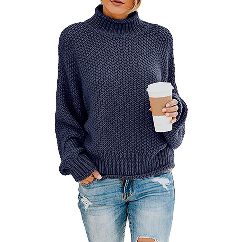 Turtleneck sweater women autumn and winter Amazon knitted sweater loose solid color large size OL commuting cross-border women's clothing - Image 9