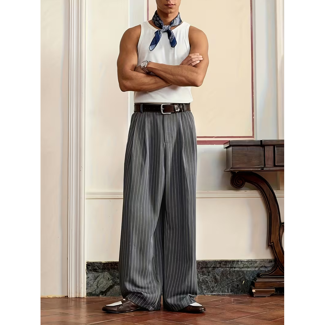 2026 Autumn/Winter New Cross-Border European Size Men's Wide-Leg Loose Casual Pants with Flowy Japanese Style Suit - Image 4