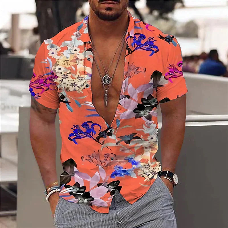 Cross-border foreign trade 2023 men's Hawaiian short-sleeved shirt men's lapel shirt holiday casual T-shirt - Image 40