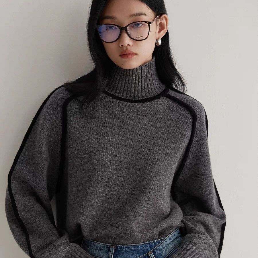 Cross-border trade women's sweater, fashionable high neck, raglan sleeve top, elegant ribbed base knitwear for women - Image 8