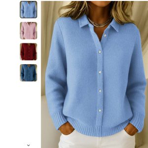 2025 European and American cross-border button-down knitted collar sweater cardigan coat autumn and winter new solid color casual fashion women's clothing