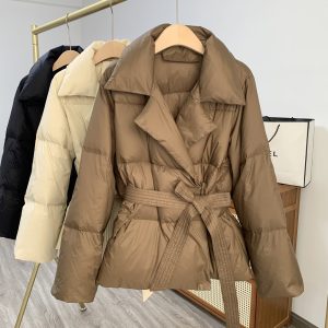 Suit collar short down jacket for women 2023 new high-end fashion waist slim fit white duck down warm jacket