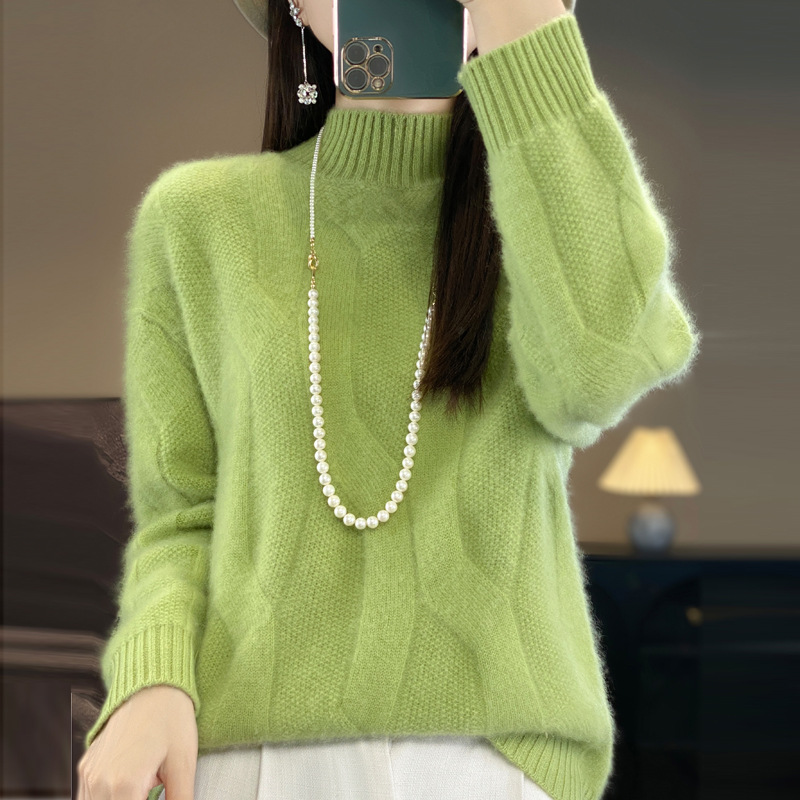 New autumn/winter pullover sweater for women, high neck wool sweater, loose knit base layer, jacquard thick Korean style trendy - Image 3