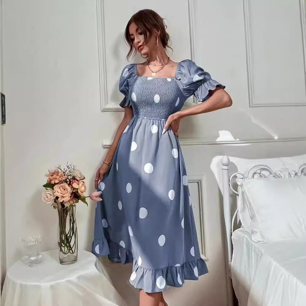 Model real shot AliExpress Amazon cross-border summer new polka dot temperament fashion short-sleeved ruffle dress - Image 3