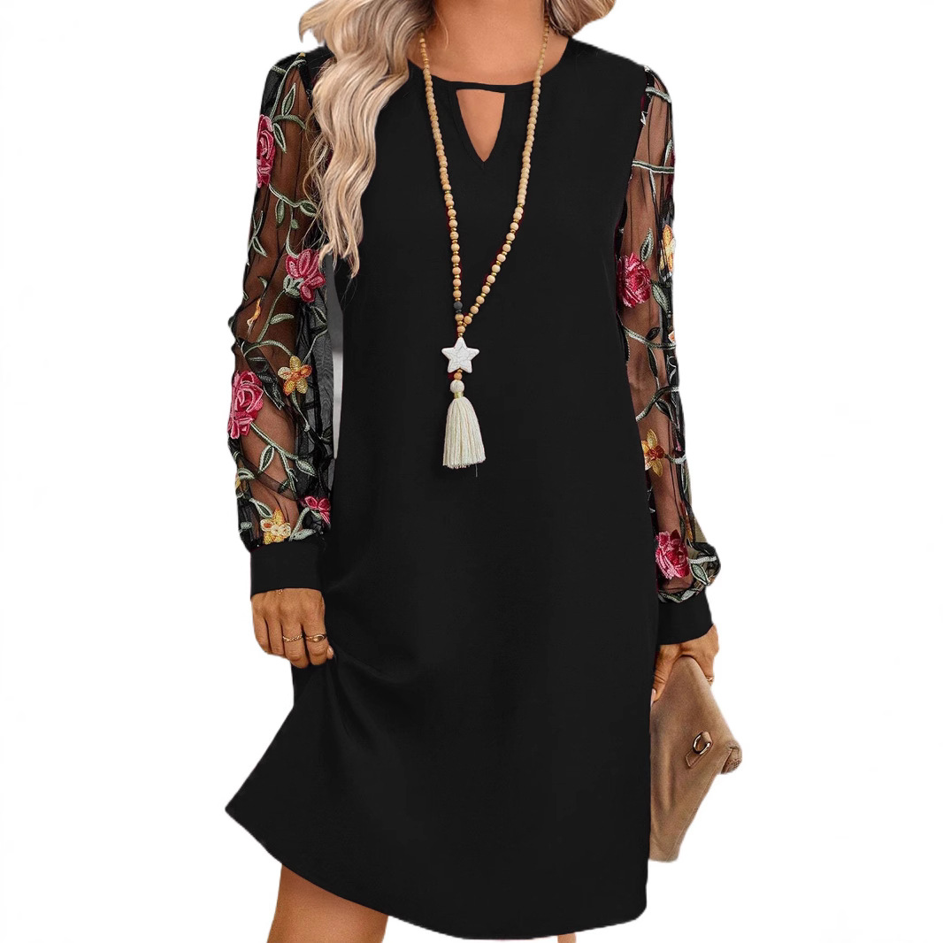 European and American export women's clothing AliExpress 2024 Spring/Summer new round neck lace long sleeve dress - Image 4