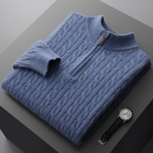 Cable-Knit Zip-Neck Sweater