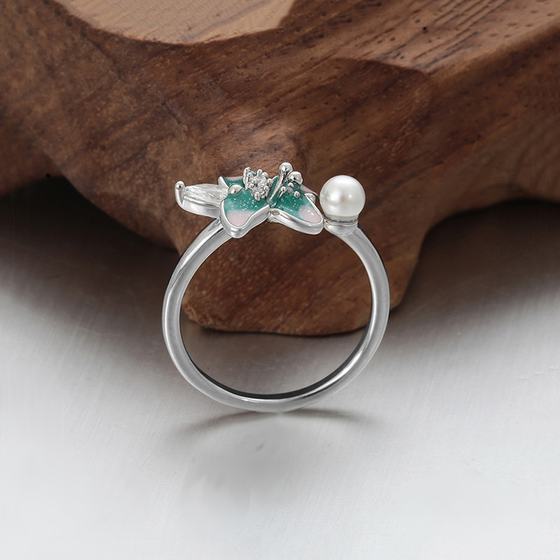 Xuping Oil Drop Series Imitation Pearl Flower Ring, Copper Alloy Plated White, Spring Fresh Style Open Ring Wholesale - Image 4