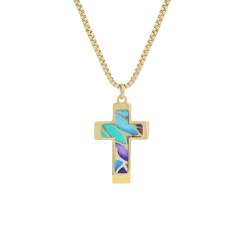 Xuping's new fashionable stainless steel 14k color cross necklace, European and American style, unique hip-hop trendy jewelry for women. - Image 3