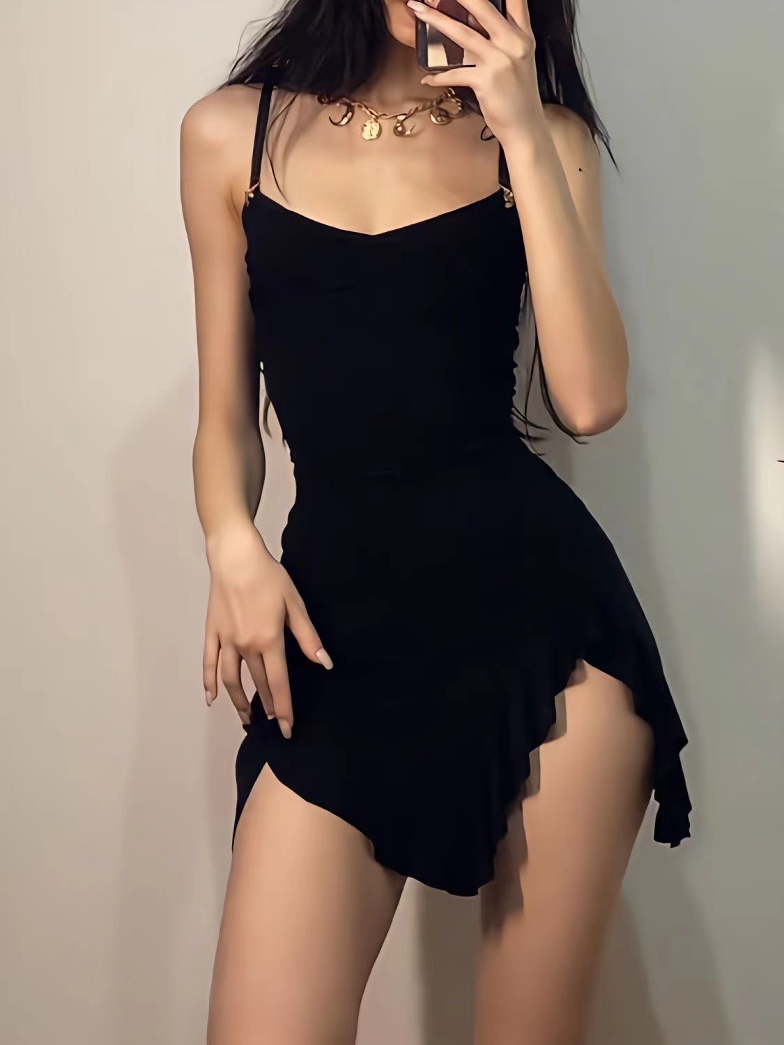 American hot girl retro black niche floral slit dress popular hip skirt - Image 3
