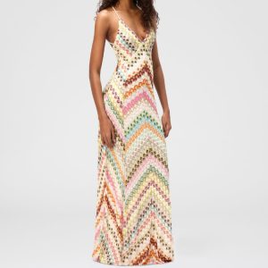 Patchwork Long Dress with Lace Straps