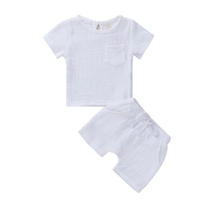 Foreign trade cross-border children's clothing infant boys summer clothing pure color crepe cloth short-sleeved shorts suit one drop shipping