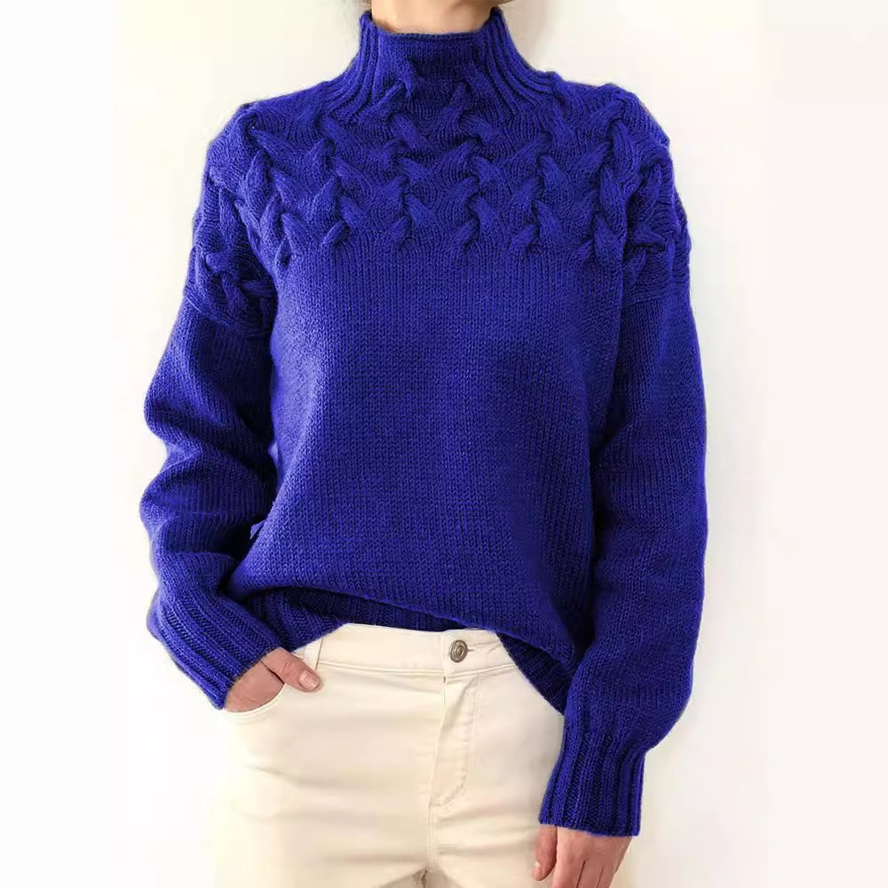 2026 Amazon Cross-Border New Women's Clothing Independent Site eBay Fashion Cable Braid Details High Neck Long Sleeve Sweater - Image 3