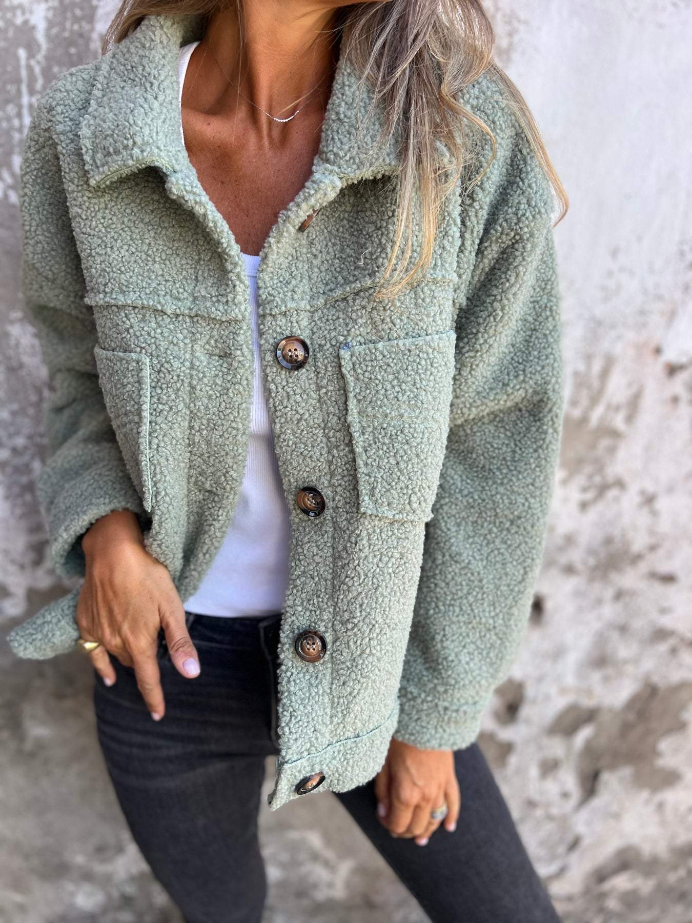 2024 European and American cross-border autumn and winter new lambskin patch pocket single row casual cardigan jacket for women ~ Independent station fast sale - Image 7