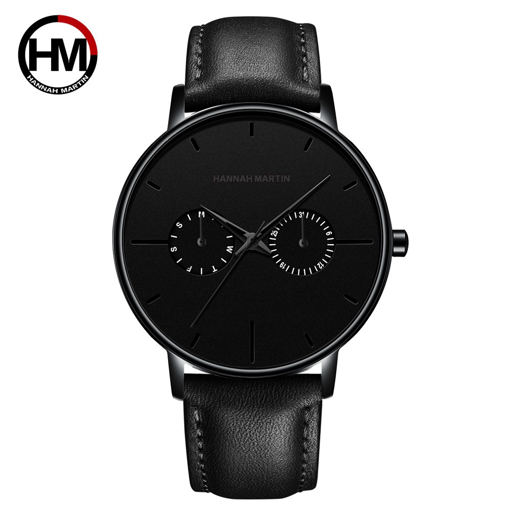 Men's multifunctional waterproof quartz watch top layer cowhide watch student trend niche brand ins business watch - Image 12