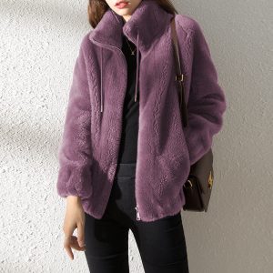 Coat for women ins winter thickened double-sided fleece stand collar warm sweater cardigan zipper fleece jacket for women