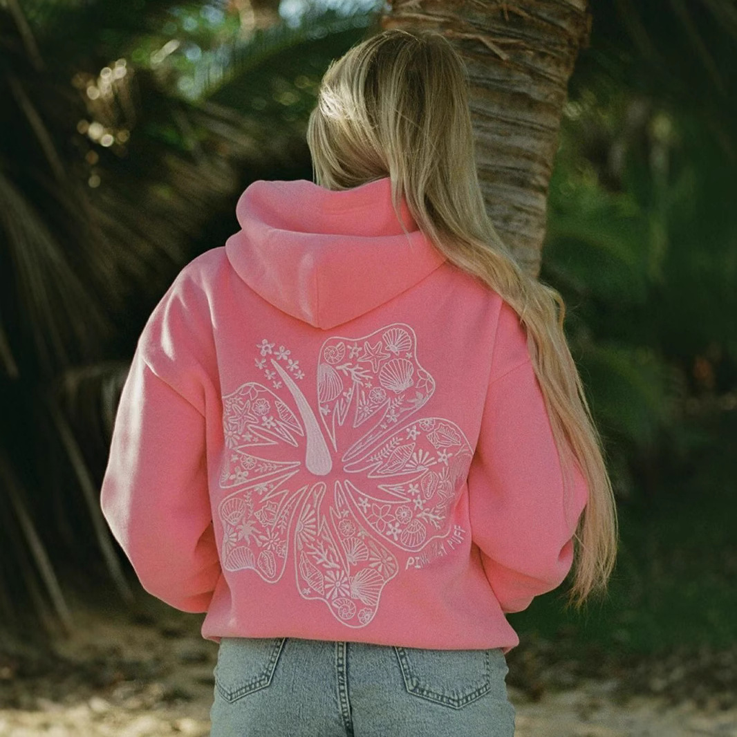 2024 New European Size Women's Drop Shoulder Sleeve Threaded Hawaii Hibiscus Brand Sweatshirt Hoodie Print - Image 3