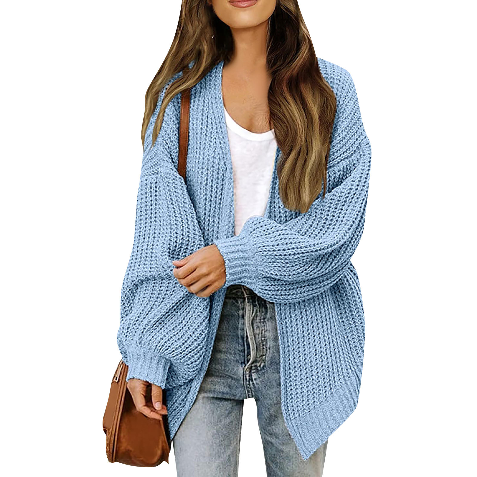 Amazon export women's lantern sleeve chunky knit cardigan 2026 autumn and winter new pocket knit sweater women's coat - Image 16