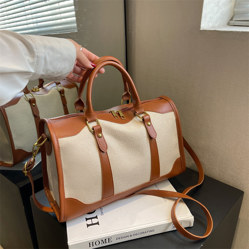 Fashion large-capacity bag women 2023 summer new canvas texture Messenger bag handbag foreign style travel bag - Image 3