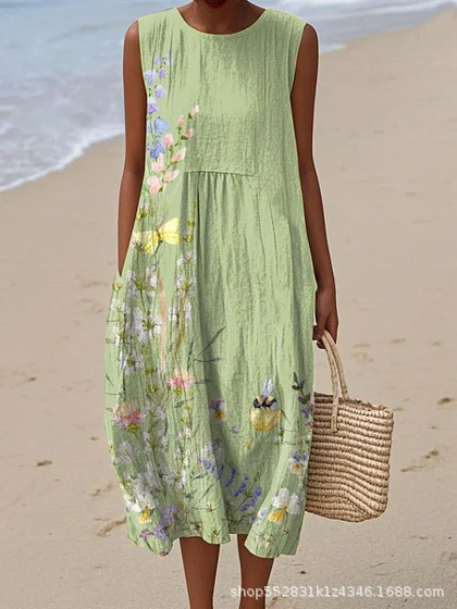 2025 European and American spring and summer new sleeveless casual printed temperament long dress slim small fresh casual dress - Image 10